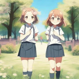 A seemingly normal picture of two best friends, one girl smiling warmly at the camera while the other stands behind her, subtly holding a knife behind her back