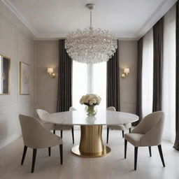 Illustrate a luxurious dining room with minimalist design.