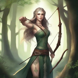 A detailed illustration of a female Celtic archer elf