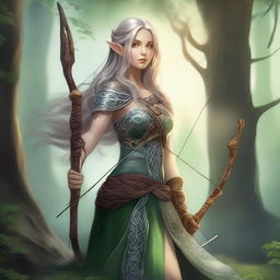 A detailed illustration of a female Celtic archer elf