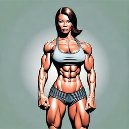 A depiction of a muscular woman with a strong and athletic build, emphasizing her physical fitness and strength