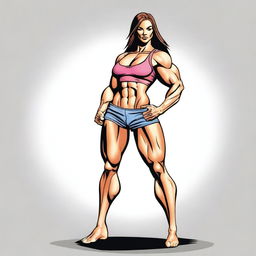 A depiction of a muscular woman with a strong and athletic build, emphasizing her physical fitness and strength