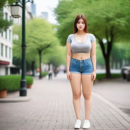 A tall girl with large breasts, standing at a height of 190 cm