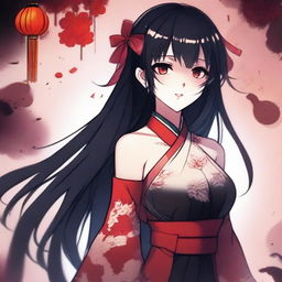 A Chinese yandere girl in an anime style