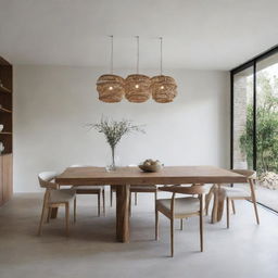 Create a luxurious, minimalist dining room incorporating elements of natural chain wood.