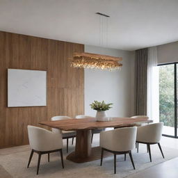 Create a luxurious, minimalist dining room incorporating elements of natural chain wood.