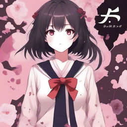 Create a cover for a Yandere-themed anime book, featuring a cute yandere girl