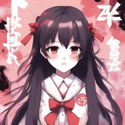 Create a cover for a Yandere-themed anime book, featuring a cute yandere girl