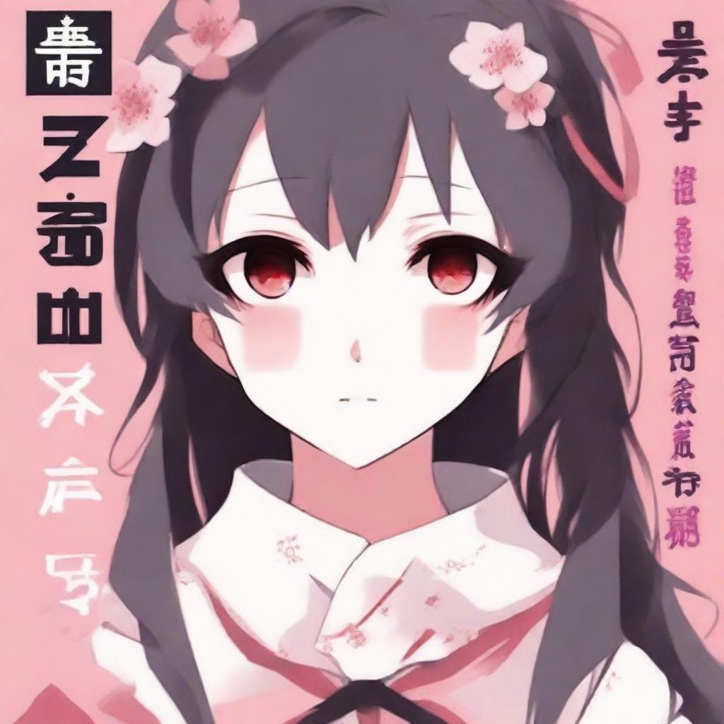 Create an anime-style book cover featuring a cute yandere girl