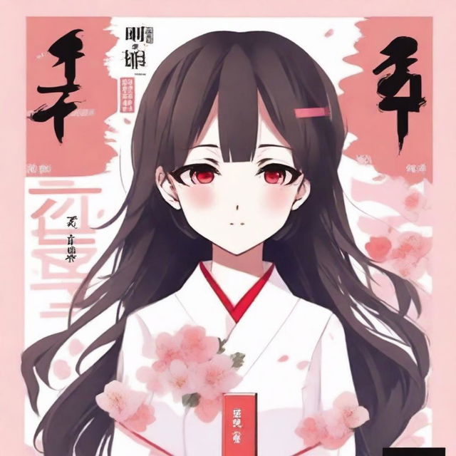 Create an anime-style book cover featuring a cute yandere girl