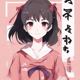 Create an anime-style book cover featuring a cute yandere girl