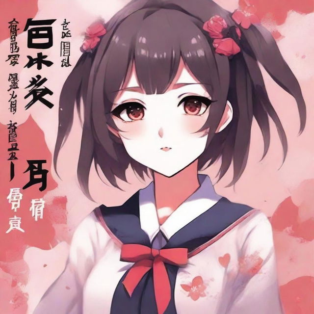 Create an anime book cover featuring a cute yandere girl