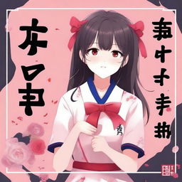 Create an anime book cover featuring a cute yandere girl