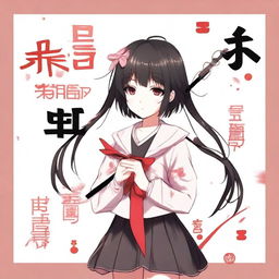 Create an anime-style book cover featuring a cute yandere girl