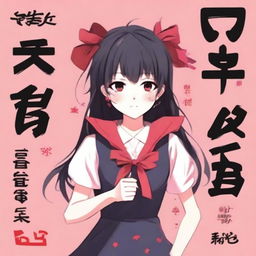 Create an anime-style book cover featuring a cute yandere girl