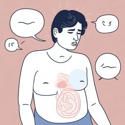 An illustration showing a person experiencing symptoms like bloating, indigestion, constipation, or acid reflux