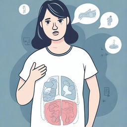 An illustration showing a person experiencing symptoms like bloating, indigestion, constipation, or acid reflux