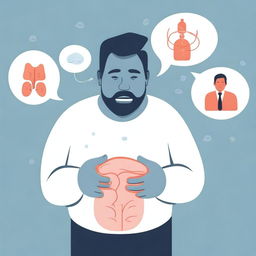 An illustration showing a person experiencing symptoms like bloating, indigestion, constipation, or acid reflux