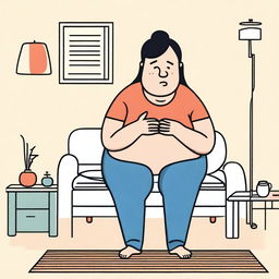 A friendly and inviting image of a person experiencing symptoms like bloating, indigestion, constipation, or acid reflux