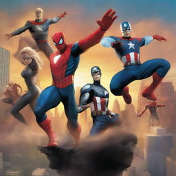 A detailed and vibrant image featuring popular Marvel heroes such as Spider-Man, Iron Man, Captain America, Thor, and Black Widow