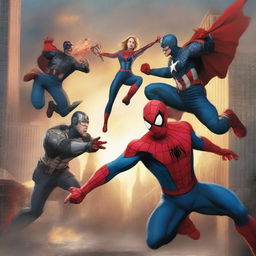 A detailed and vibrant image featuring popular Marvel heroes such as Spider-Man, Iron Man, Captain America, Thor, and Black Widow