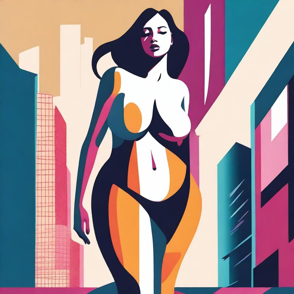 A stylized illustration of a woman with a curvy figure, emphasizing her lower body