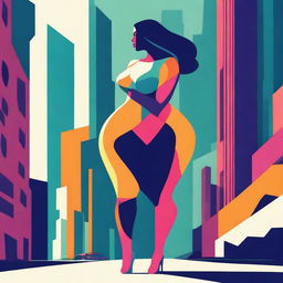 A stylized illustration of a woman with a curvy figure, emphasizing her lower body