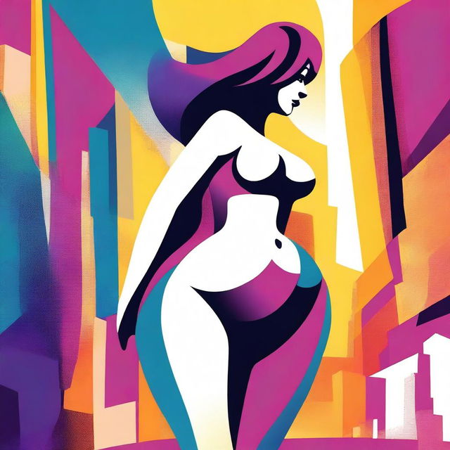 A stylized illustration of a woman with a curvy figure, emphasizing her lower body