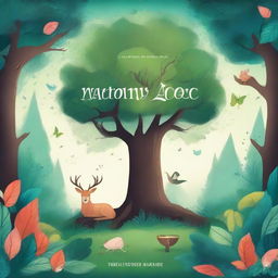 Create a captivating book cover featuring an enchanting forest with mystical creatures