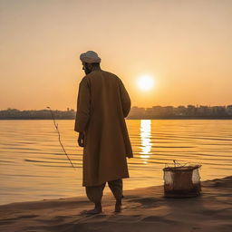 A short film poster featuring an Iranian fisherman who paints after fishing