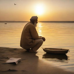 A short film poster featuring an Iranian fisherman who paints after fishing