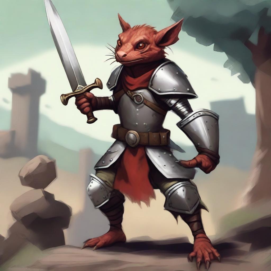 A fierce kobold fighter standing in a battle-ready pose