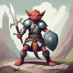 A fierce kobold fighter standing in a battle-ready pose