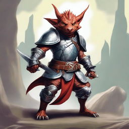 A fierce kobold fighter standing in a battle-ready pose