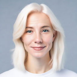 A portrait of a person with white blonde hair