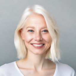 A portrait of a person with white blonde hair