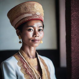 A portrait of a white Indonesian person, capturing their unique cultural background and heritage