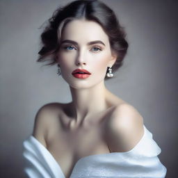 A sensual depiction of a beautiful person with white features, capturing the elegance and allure in a tasteful manner