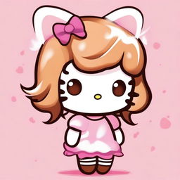 A cute Hello Kitty character with brown hair and blonde highlights