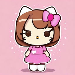 A cute Hello Kitty character with brown hair and blonde highlights