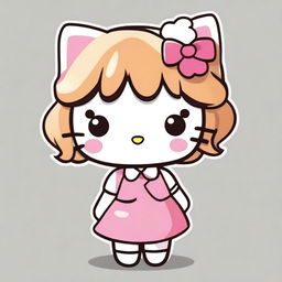 A cute Hello Kitty character with brown hair and blonde highlights