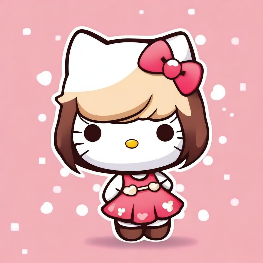 A cute Hello Kitty character with dark brown hair and blonde at the ends