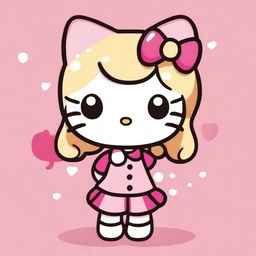 A cute Hello Kitty character with dark brown hair and blonde at the ends