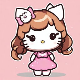 A cute Hello Kitty character with dark brown hair and blonde at the ends