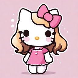 A cute Hello Kitty character with dark brown hair and blonde at the ends