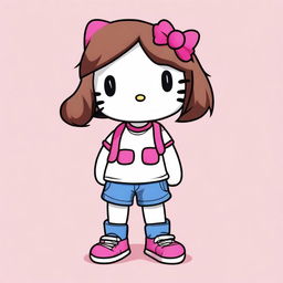 A Hello Kitty character with a tomboy appearance and long brown hair