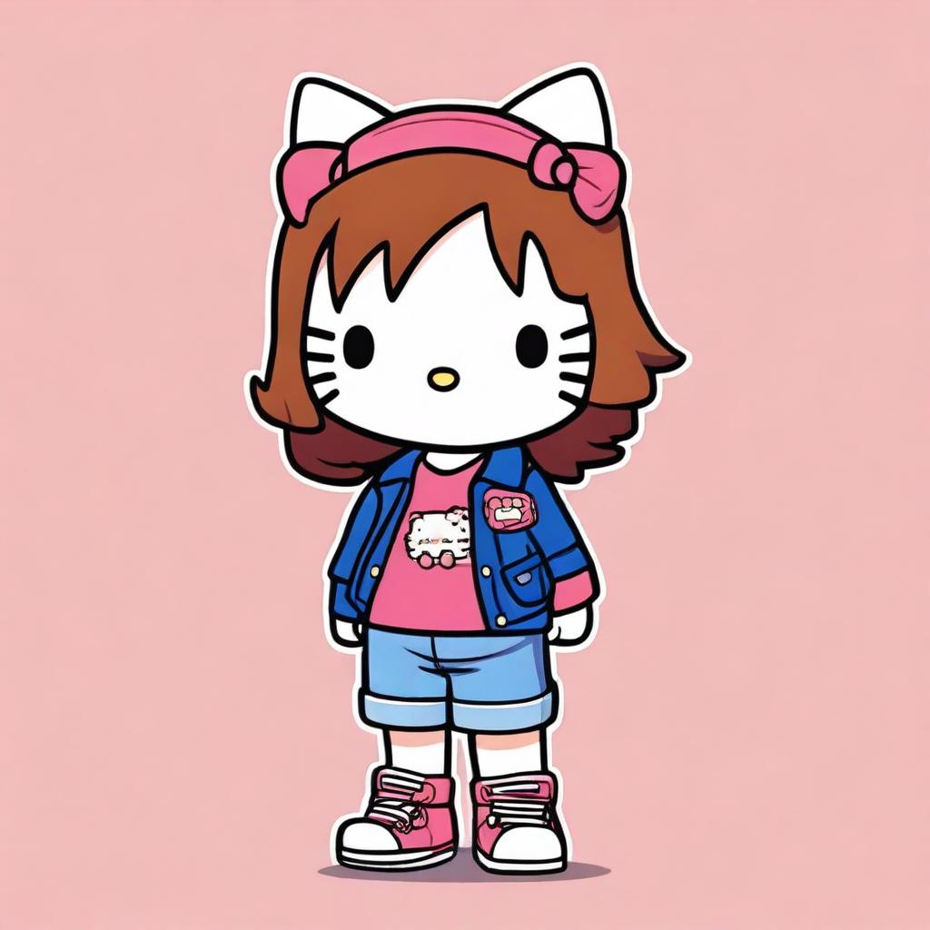 A Hello Kitty character with a tomboy appearance and long brown hair