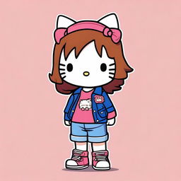 A Hello Kitty character with a tomboy appearance and long brown hair