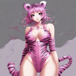 A detailed illustration of a girl in a skimpy pink tiger outfit