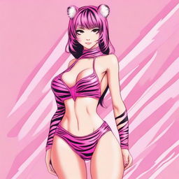 A detailed illustration of a girl in a skimpy pink tiger outfit